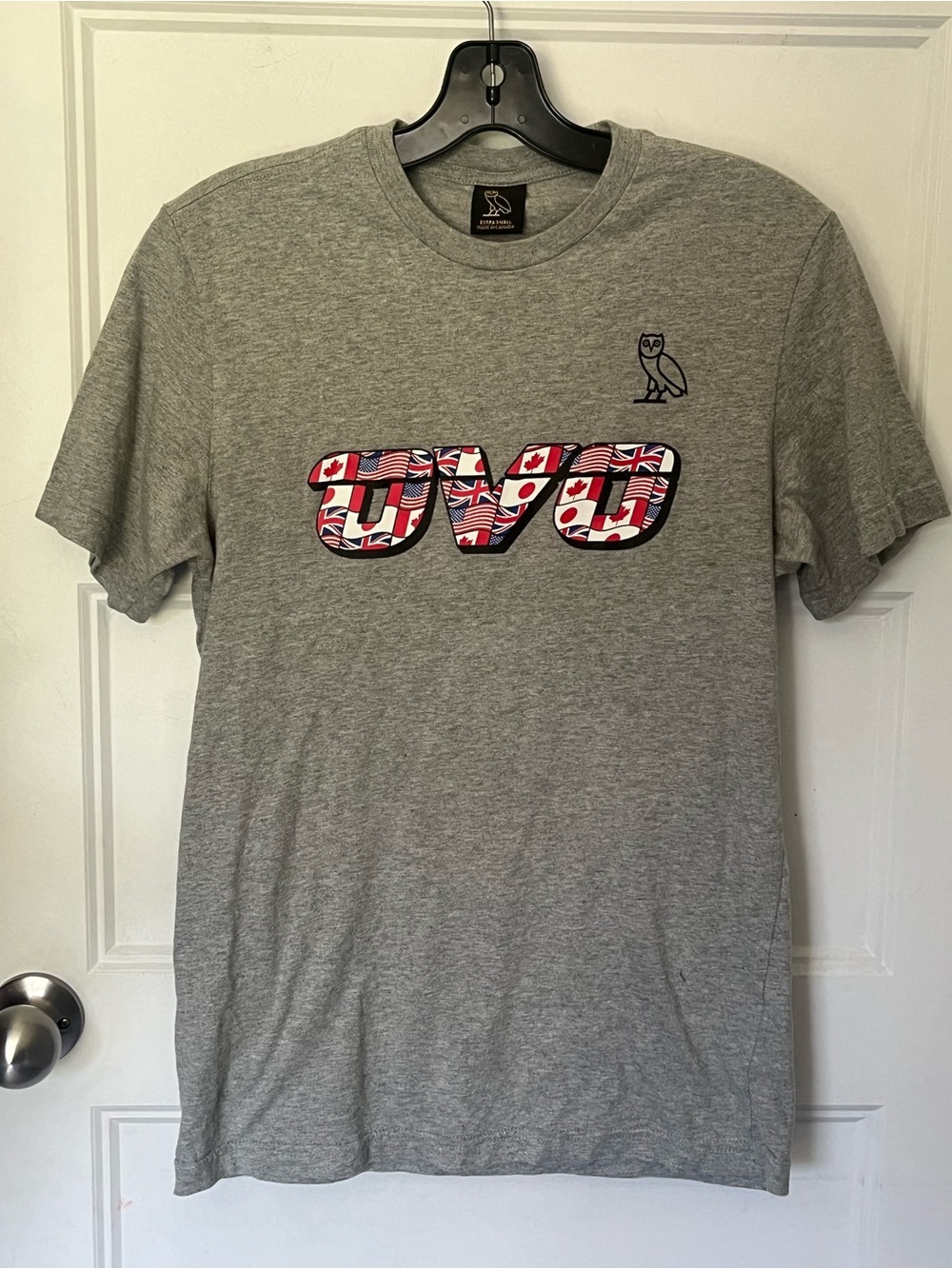 OVO International Flags Logo T-Shirt Grey Made In Canada XS Men